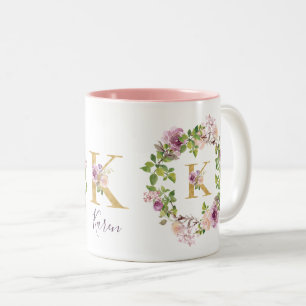 Tasse 2 Couleurs Monogramme Or Moderne K Couronne Florale Aquarelle