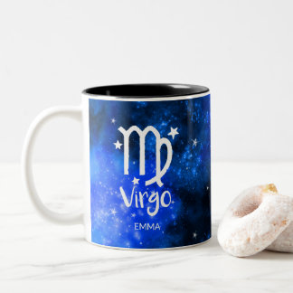 Tasse 2 Couleurs Monogramme, panneau de Zodiac Virgo, Galaxie bleue