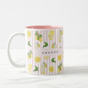 Tasse 2 Couleurs Monogramme Personnalisé Aquarelle Lemons Lemonade