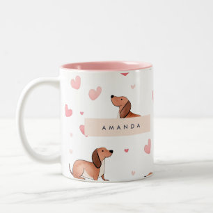 Tasse 2 Couleurs Monogramme Personnalisé Mignon Chien Dachshund