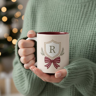 Tasse 2 Couleurs Monogramme personnalisé mignon Noël initial de la