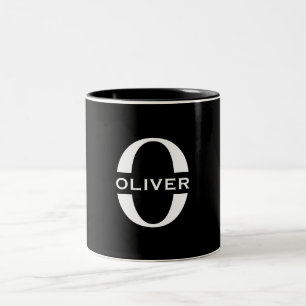 Tasse 2 Couleurs Monogramme Personnalisé Noir Et Blanc Nom