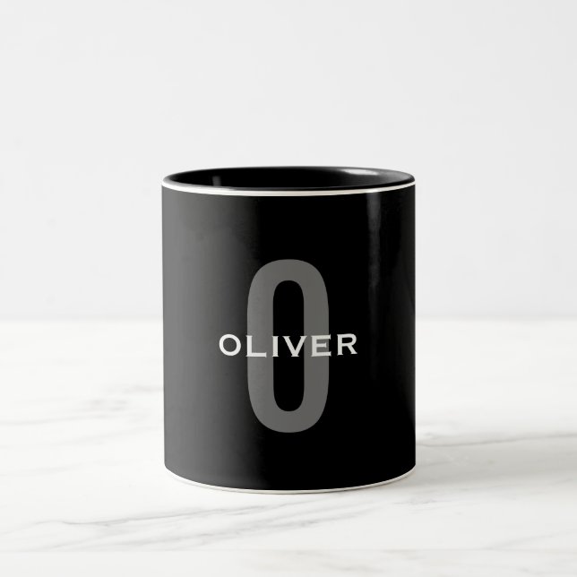 Tasse 2 Couleurs Monogramme personnalisé noir gris blanc Nom (Centre)