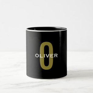 Tasse 2 Couleurs Monogramme personnalisé Noir Or Blanc Nom
