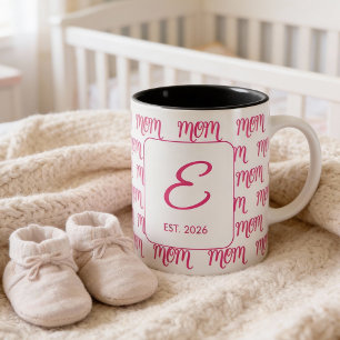 Tasse 2 Couleurs Monogramme personnalisé rose pour nouvelle maman é