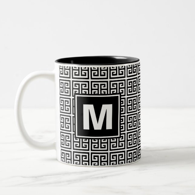 Tasse 2 Couleurs Monogramme principal grec noir et blanc moderne (Gauche)