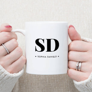 Tasse 2 Couleurs Monogramme Retro Classic Élégant Minimal Noir Blan