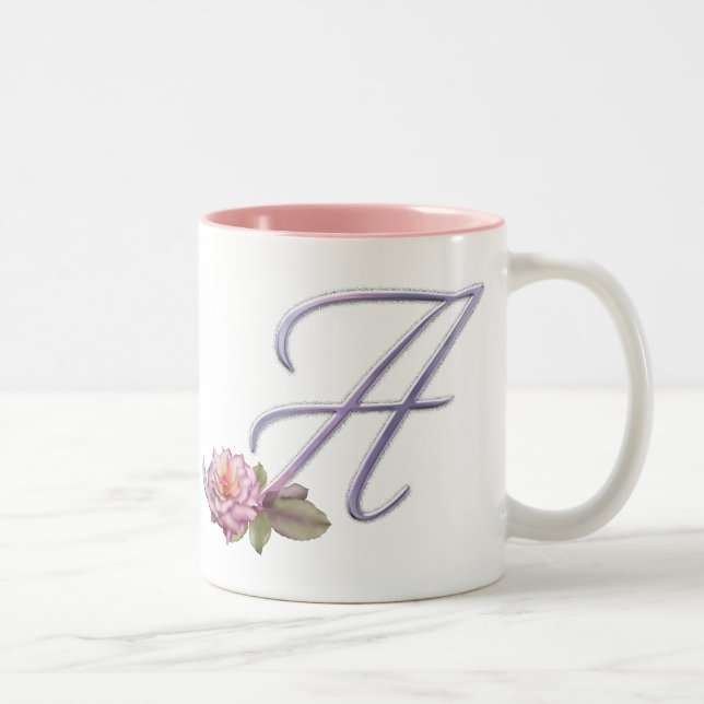 Tasse 2 Couleurs Monogramme rose A de roses (Droit)