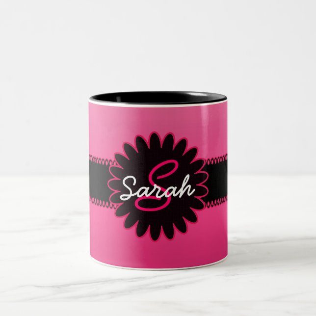 Tasse 2 Couleurs Monogramme rose de gradient (Centre)