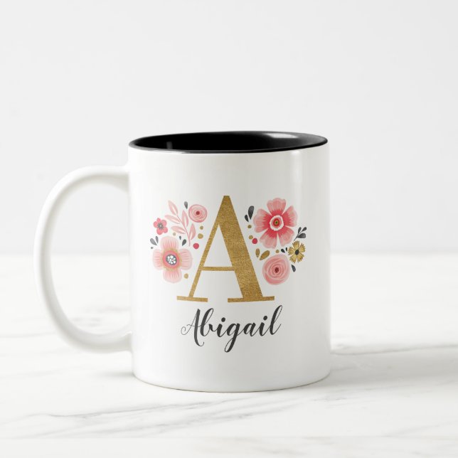 Tasse 2 Couleurs Monogramme rose Floral (Gauche)