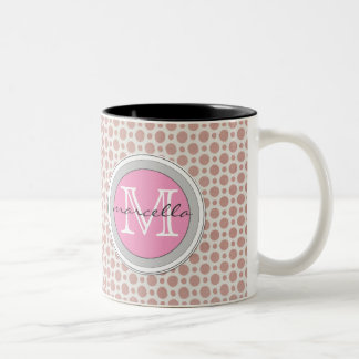 Tasse 2 Couleurs monogramme rose lumineux de points roses foncés