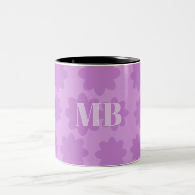 Tasse 2 Couleurs monogramme unique violet clair nom initiales (Centre)