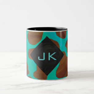 Tasse 2 Couleurs Monogramme Vache Impression Brown et Turquoise