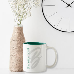 Tasse 2 Couleurs Monogramme vert émeraude minimaliste personnalisé