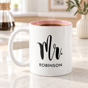 Tasse 2 Couleurs Monsieur écriture moderne monogramme mariage