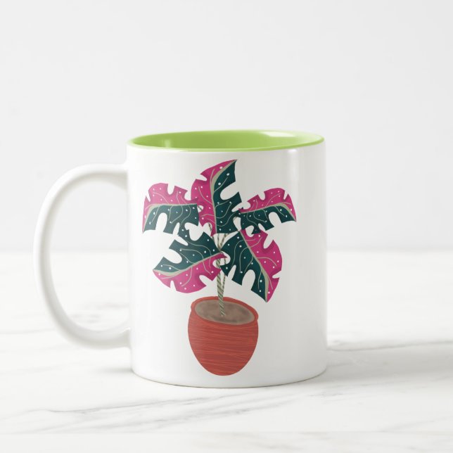 Tasse 2 Couleurs Monstera Plante rose vert (Gauche)