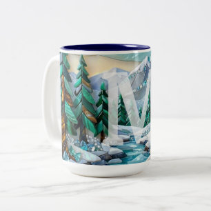 Tasse 2 Couleurs Mosaïque de gemmes de scène de cabine hivernale en