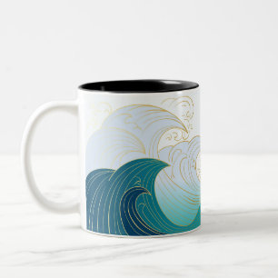 Tasse 2 Couleurs Motif à vagues japonaise de luxe