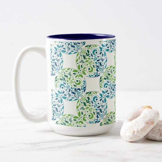 Tasse 2 Couleurs Motif abstrait vert et bleu (Avec donut)