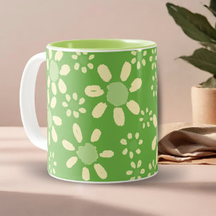 Tasse 2 Couleurs Motif aquarelle de fleur de marguerite verte 