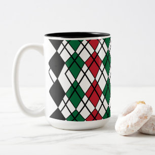 Tasse 2 Couleurs Motif Argyll Noir Vert Rouge