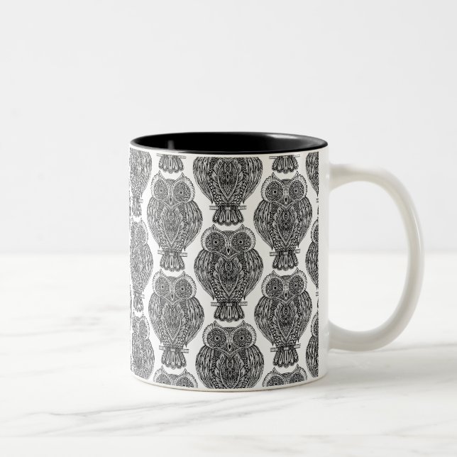 Tasse 2 Couleurs Motif avec le griffonnage de hiboux (Droit)