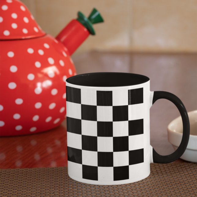 Tasse 2 Couleurs Motif chèque noir et blanc (Black and White Check Pattern Two-Tone Coffee Mug)