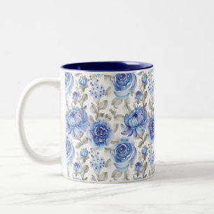 Tasse 2 Couleurs Motif d'aquarelle Art Floral Bleu