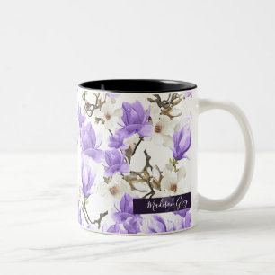 Tasse 2 Couleurs Motif d'aquarelle magnolia en fleurs violettes et