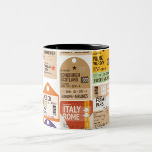 Tasse 2 Couleurs Motif de billets de voyage vintage.