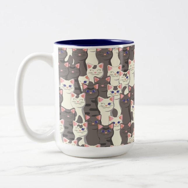 Tasse 2 Couleurs Motif de chats blancs et gris (Gauche)