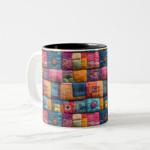 Tasse 2 Couleurs Motif de courtepointe patchwork fantaisiste : Dess