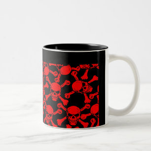 TASSE 2 COULEURS MOTIF DE CRÂNES GOTHIQUES ET OS CROISÉS