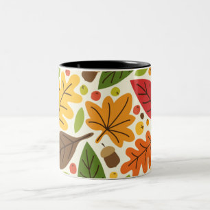 Tasse 2 Couleurs Motif de feuilles d'automne colorées et de glands