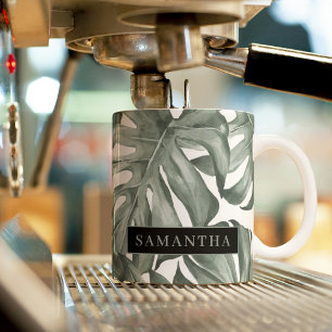 Tasse 2 Couleurs Motif de feuilles d'oasis moderne à l'aquarelle tr