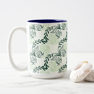 Tasse 2 Couleurs Motif de feuilles et de vignes vertes luxuriantes