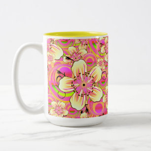 Tasse 2 Couleurs motif de fleur rose funky