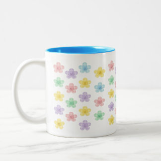 Tasse 2 Couleurs Motif de fleur souriante pastel – Gingham mignon