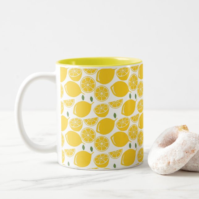 Tasse 2 Couleurs Motif de fruits de citron jaune (Avec donut)