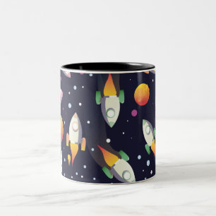 Tasse 2 Couleurs Motif de fusées spatiales rétro.