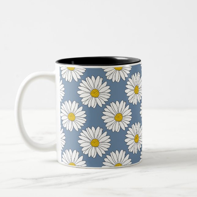 Tasse 2 Couleurs Motif de marguerite bleu jaune (Gauche)