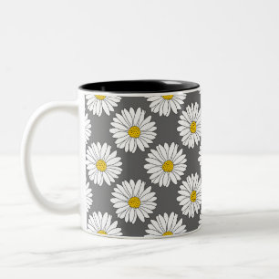 Tasse 2 Couleurs Motif de marguerite gris jaune blanc