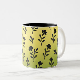 Tasse 2 Couleurs Motif de motifs floraux noirs sans couture