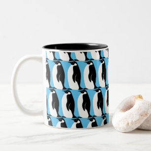 Tasse 2 Couleurs Motif de pingouin Aqua Blanc noir