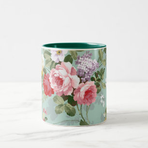 Tasse 2 Couleurs Motif de Roses rouges roses Vintages