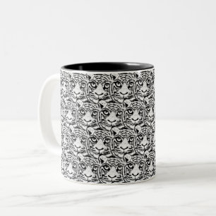 Tasse 2 Couleurs Motif de visage de jeune tigre blanc sur fond noir
