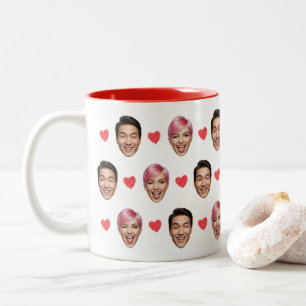 Tasse 2 Couleurs Motif de visages de couple personnalisés drôles Cœ