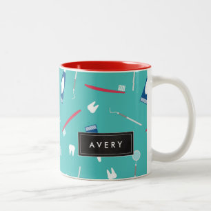 Tasse 2 Couleurs Motif des outils pour dentistes   Nom personnalisé