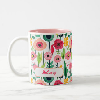 Tasse 2 Couleurs Motif floral aquarelle avec nom