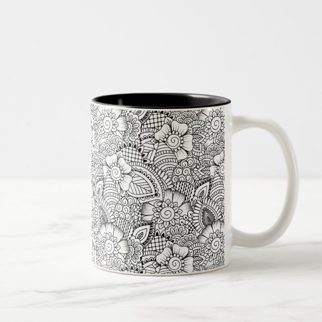 Tasse 2 Couleurs Motif floral de griffonnage (Droit)
